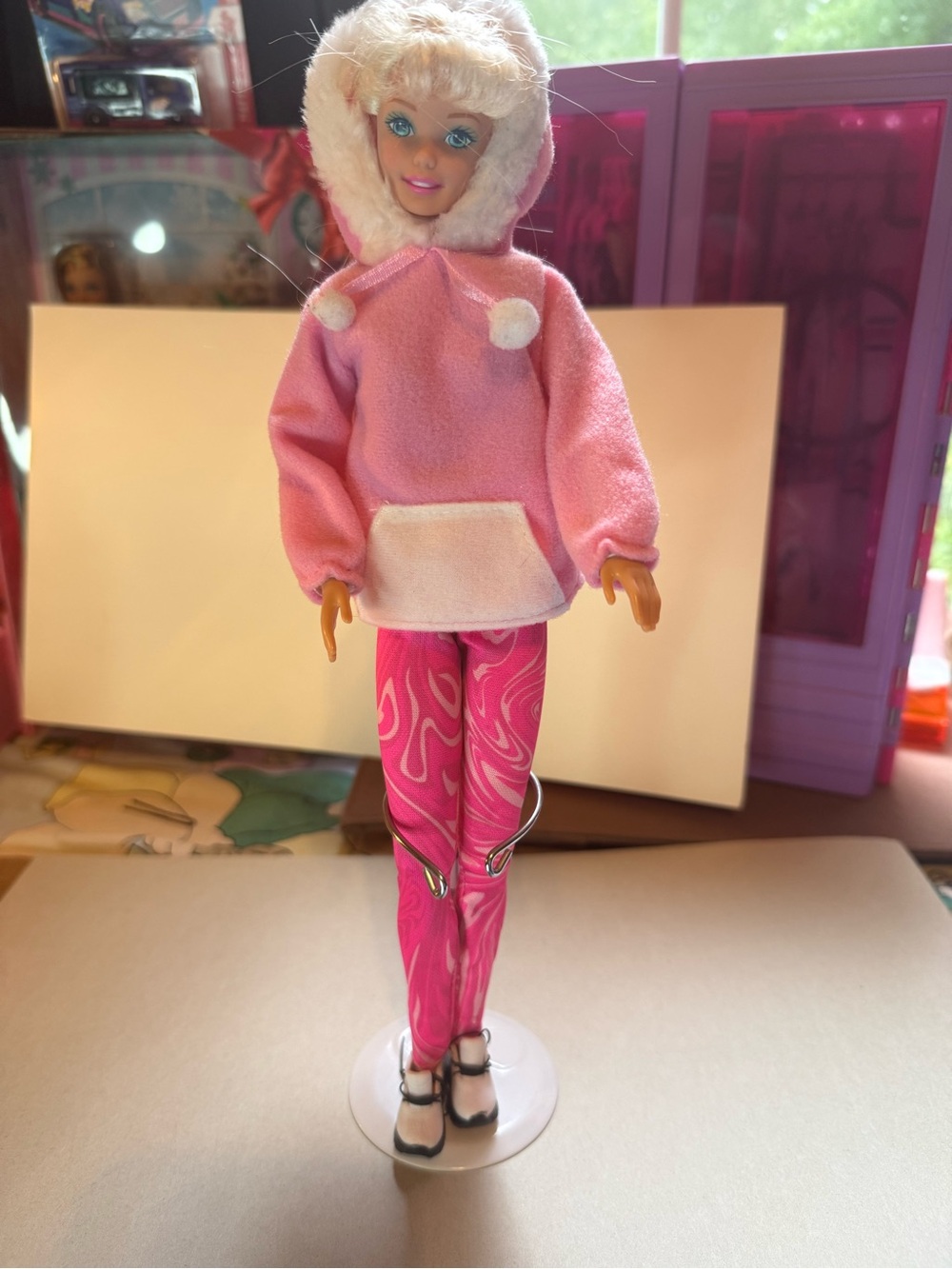 Barbie Pink & White Plush Hoodie with Patterned Pink Leggings